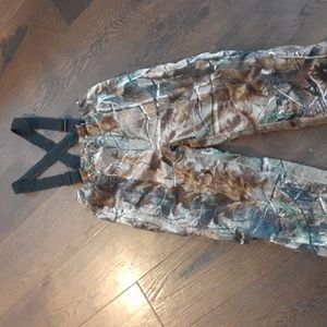 Cabelas Kids Camo Hunting pants with suspenders.
